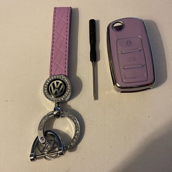 Volkswagen Key Fob Keychain & Key Fob Cover in lavender with bling NWT - Picture 2 of 10